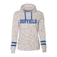 Ladies Striped Sleeve Suffield Hoodie grey and blue.